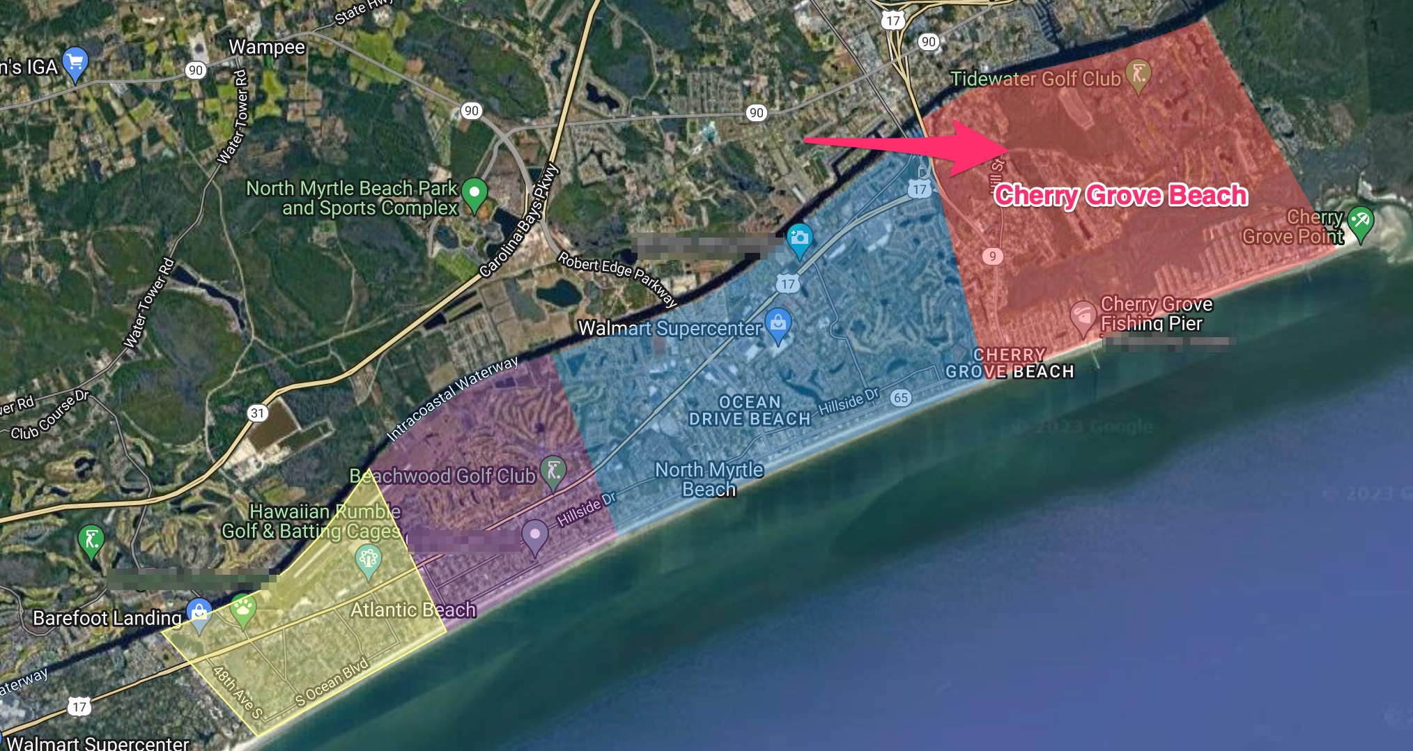 Map of Cherry Grove Beach