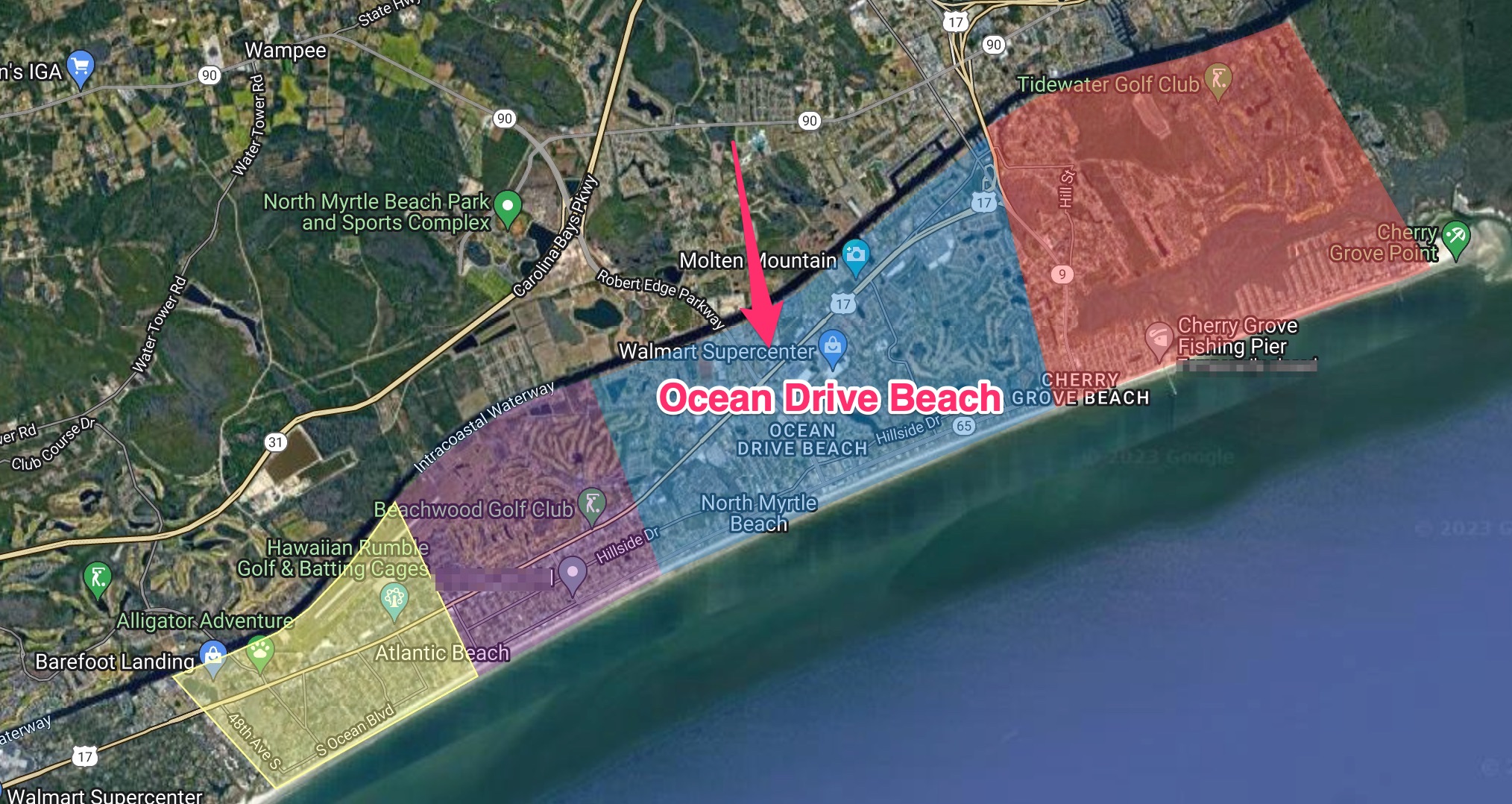 Map of Ocean Drive Beach